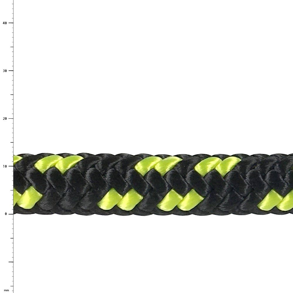 Gros plan d’une corde tressée à motif noir et jaune, nom du produit Rattlesnake