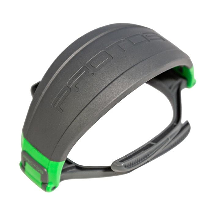 Supports de casque PROTOS® de PROTOS, bandeau gris et vert avec inscription PROTOS