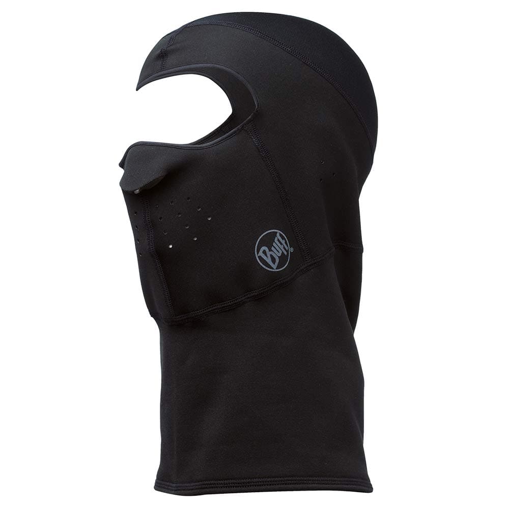 Cagoule Cross Tech de Buff en noir avec ouverture pour les yeux et la bouche, logo visible sur le côté