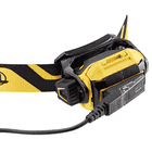 Lampe frontale Petzl Pixa R avec bandeau jaune et noir, dos avec câble de connexion et support de clip
