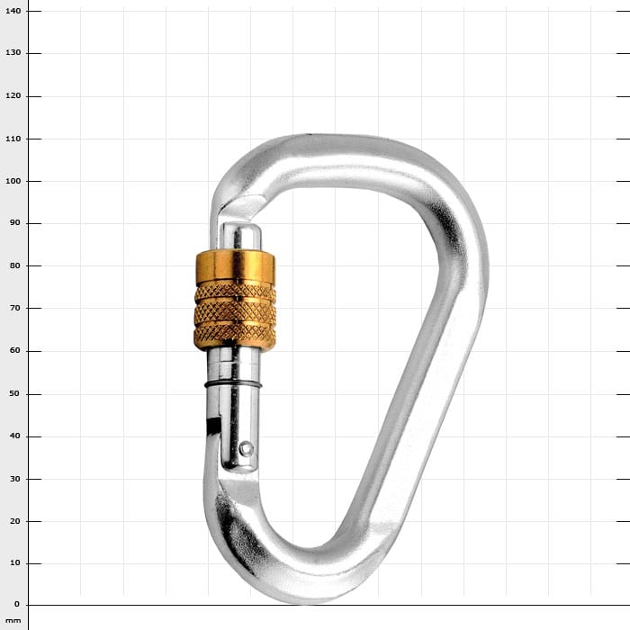 Mousqueton HMS-Steel Screw en acier avec surface argentée et capuchon à vis doré