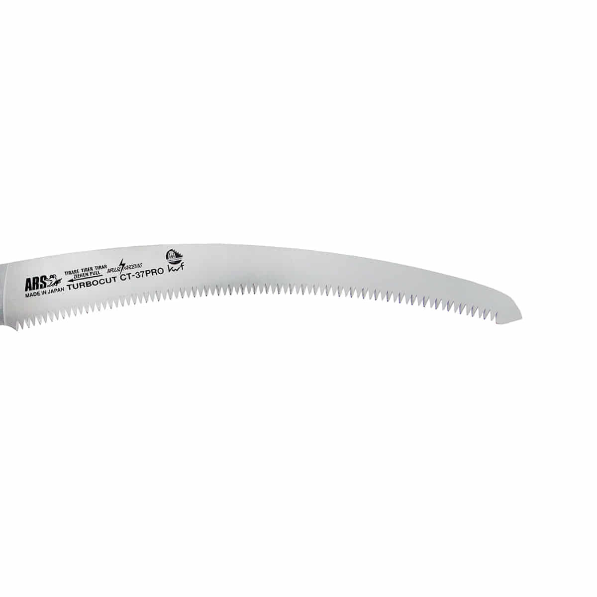 Lame de scie CT-37 Pro d’ARS, lame de scie incurvée avec dents fines et impression « TURBOCUT CT-37PRO » et « Made in Japan » sur la lame