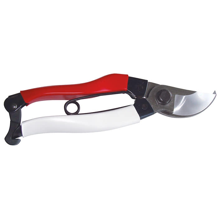 Sécateur Okatsune 21 avec manche rouge et blanc et lame argentée du fabricant Okatsune