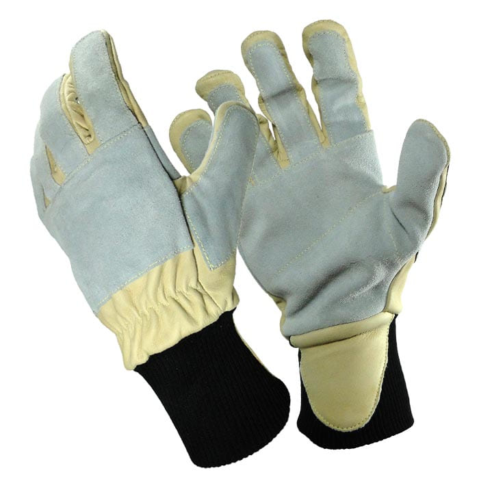 Gants de travail Berberis en cuir gris et beige avec poignets noirs