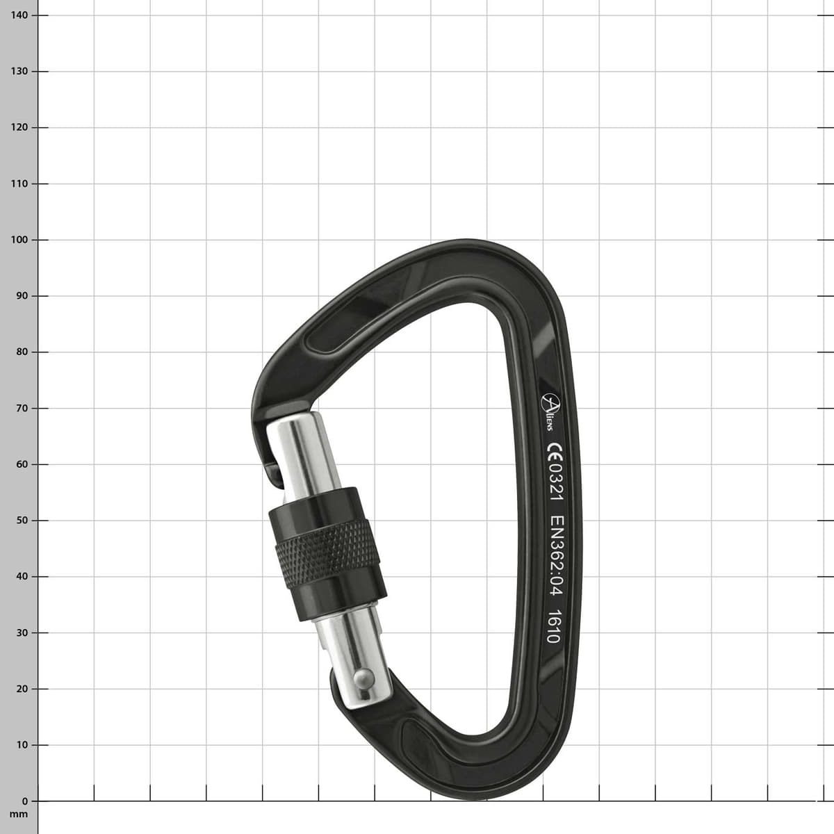 Mousqueton à vis Alu Classic D en noir avec verrouillage à vis
