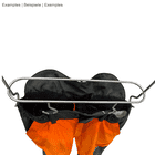 Cintre Toolprotect Pro avec des vêtements de travail orange et noirs, photographié d’en haut