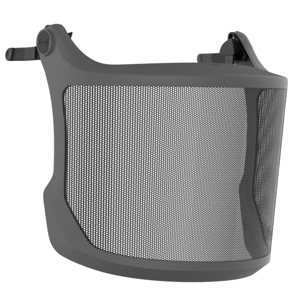 Visière forestière Evoguard M3 avec cadre gris et tissu en maille noire à l’avant