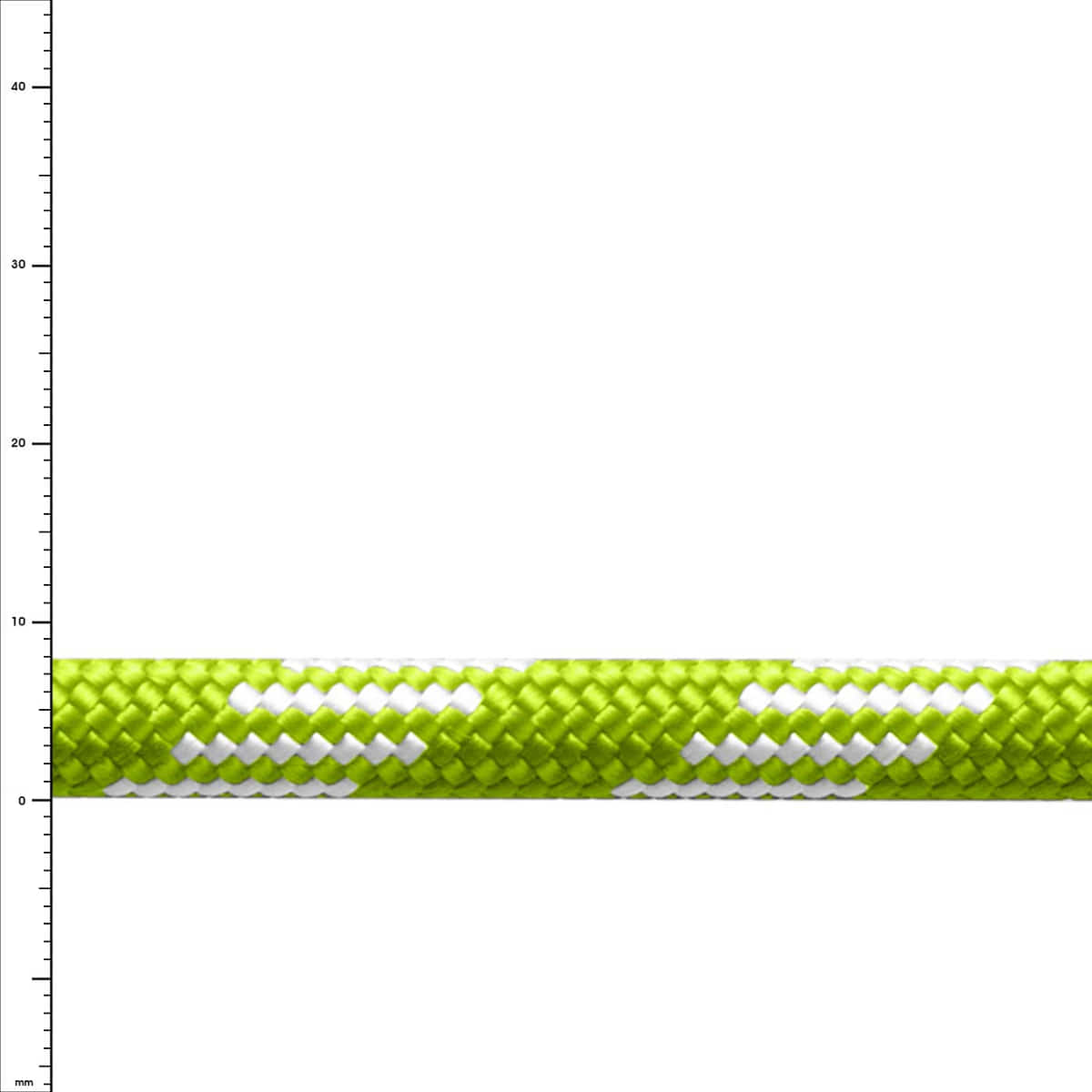 Corde spéciale en vert avec des motifs blancs sur fond blanc