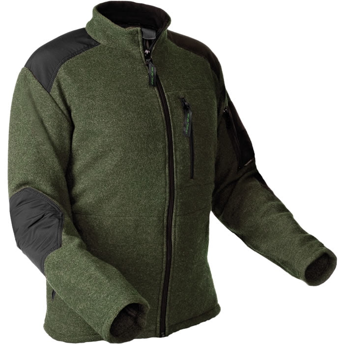 Veste Wooltec Janker verte avec bordure noire aux épaules et aux coudes et fermeture éclair