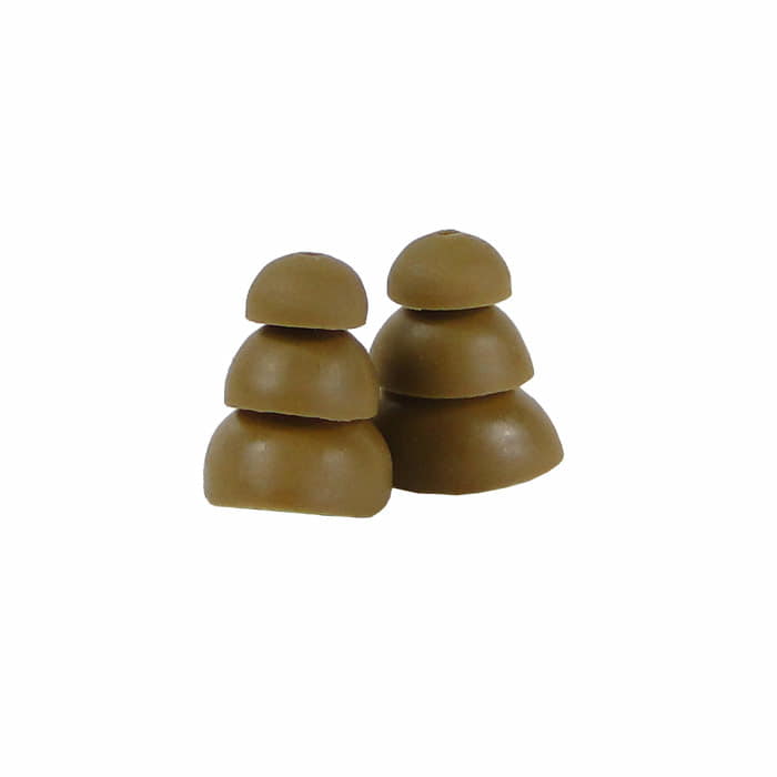 Bouchons d’oreille en silicone brun UltraFit L en trois tailles différentes, empilés en deux pièces chacun