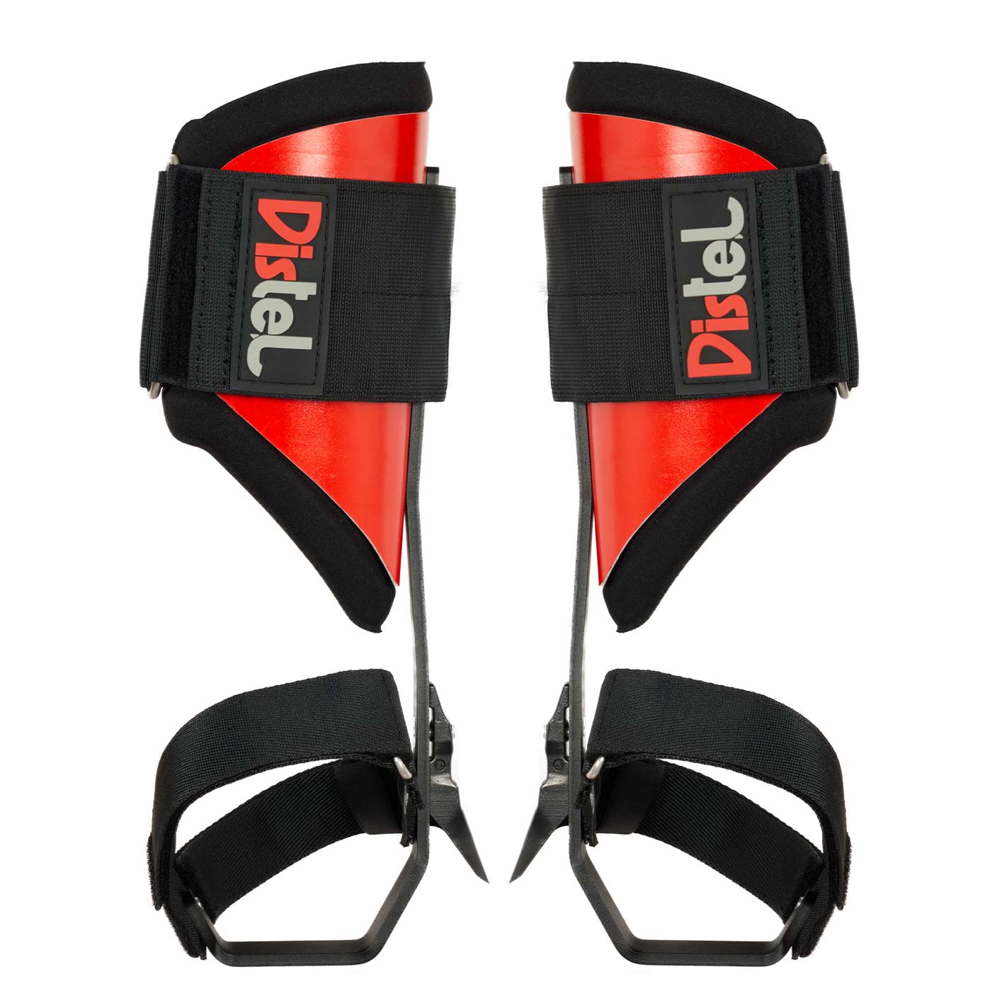 Thistle Steel Velcro de Distel, deux éperons en acier rouge et noir avec fermeture Velcro et sangles noires