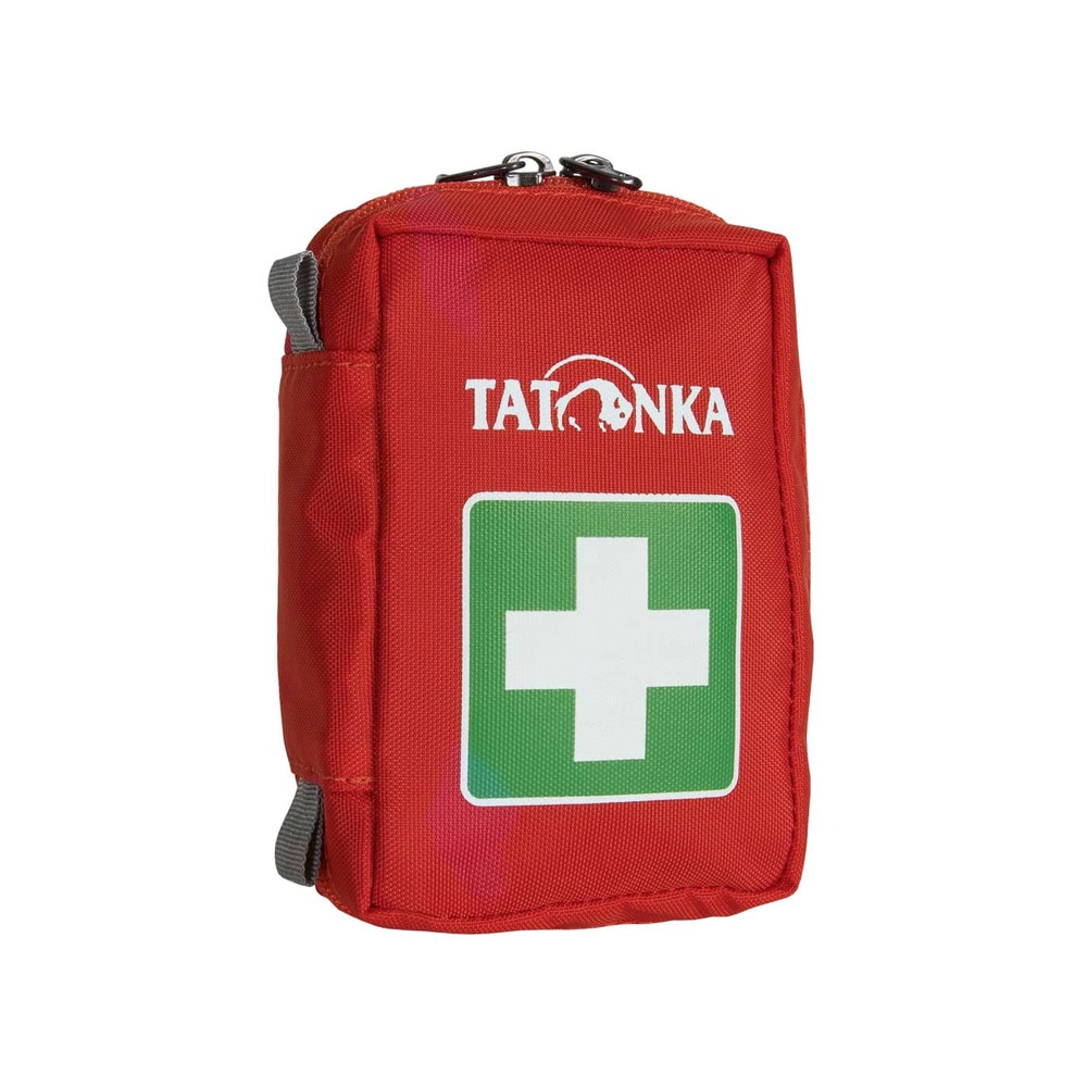 Trousse de premiers secours Tatonka XS rouge avec croix blanche sur carré vert et fermeture éclair sur le dessus
