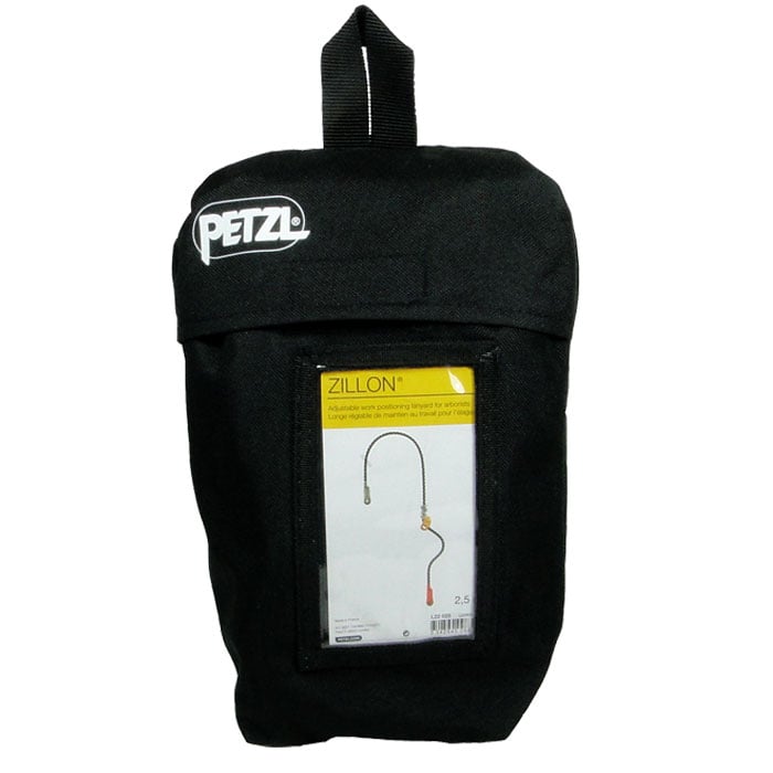 Tote bag noir avec le logo PETZL et une étiquette avec l’image du produit et le nom Zillon