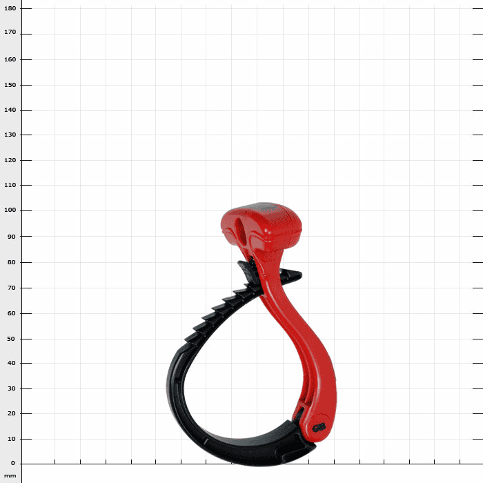 Enroulement de câble S en rouge et noir, en plastique avec poignée ergonomique et mécanisme de verrouillage dentelé