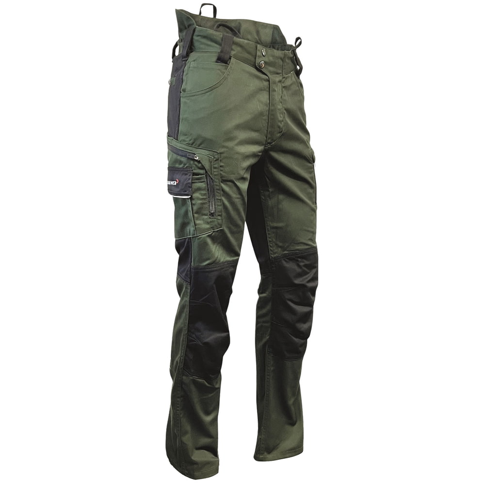 Pantalon StretchFlex® Cancool vert avec renforts noirs sur les genoux et les poches, boucles et fermetures éclair visibles