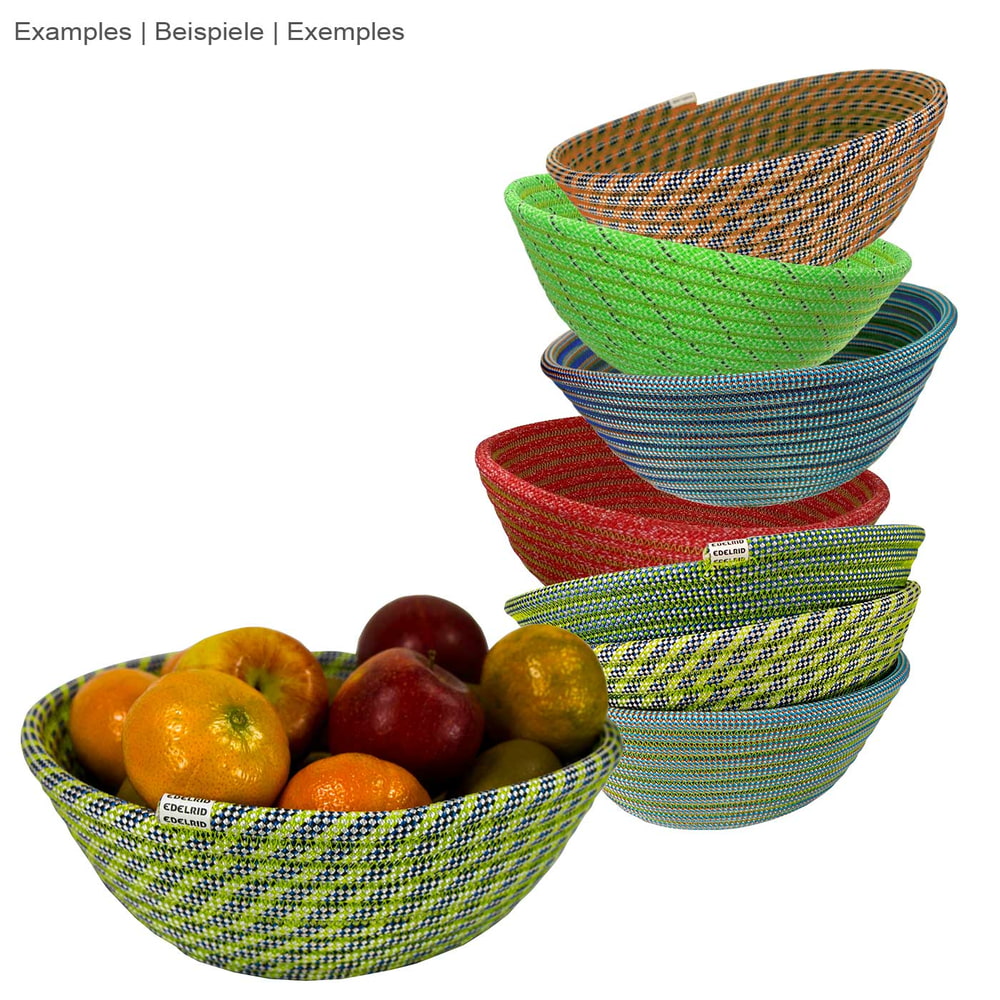 Rope Bowl d’Edelrid, des bols colorés en corde, empilés et remplis de fruits