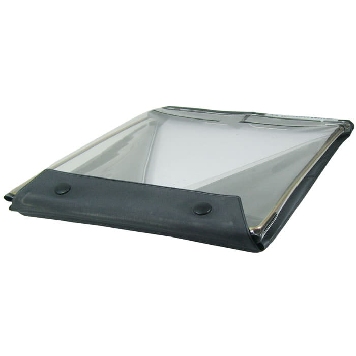 Weather Writer A4, sous-main plat noir avec couvercle transparent, photographié de côté