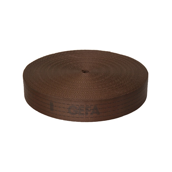 Sangle GEFA 7 t Classic, sangle marron enroulée avec impression noire GEFA