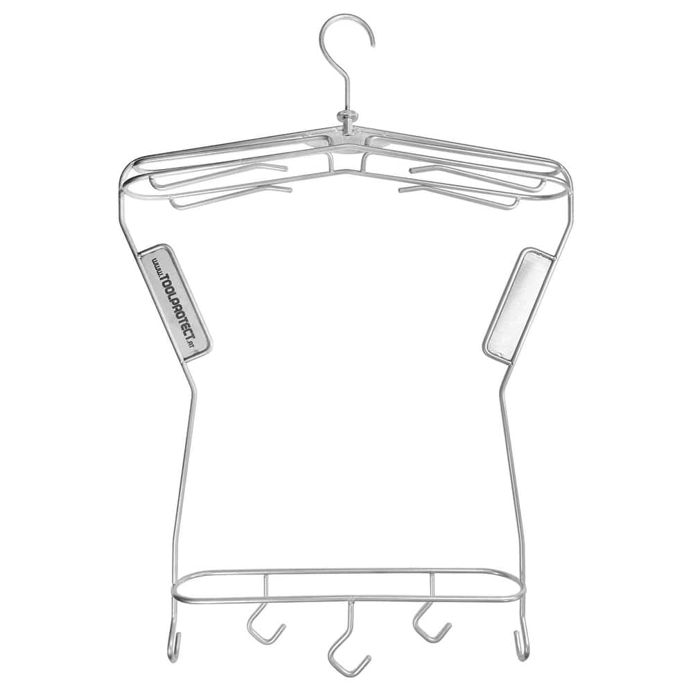Cintre en métal Toolprotect Pro avec plusieurs crochets et deux supports rectangulaires sur les côtés, argent
