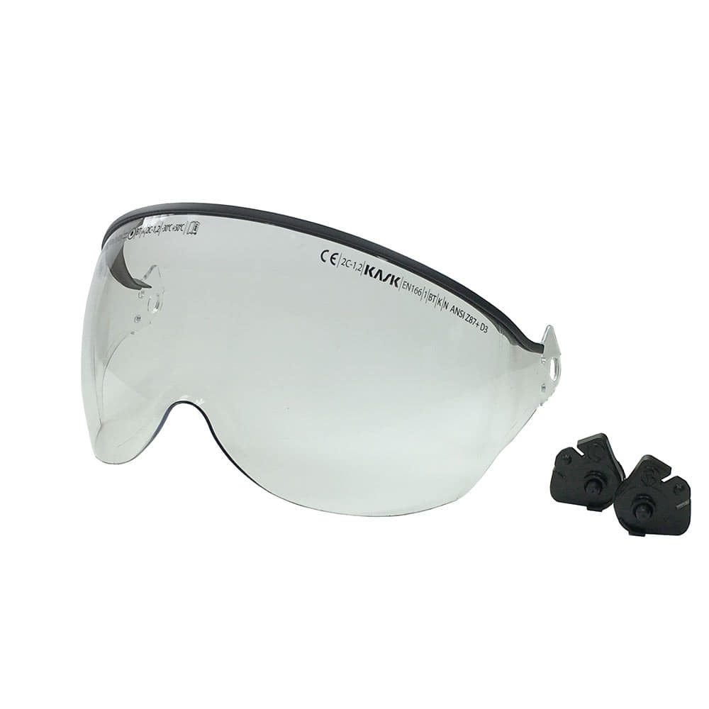 Visière de protection transparente V2 Plus avec bord noir et deux petites attaches noires