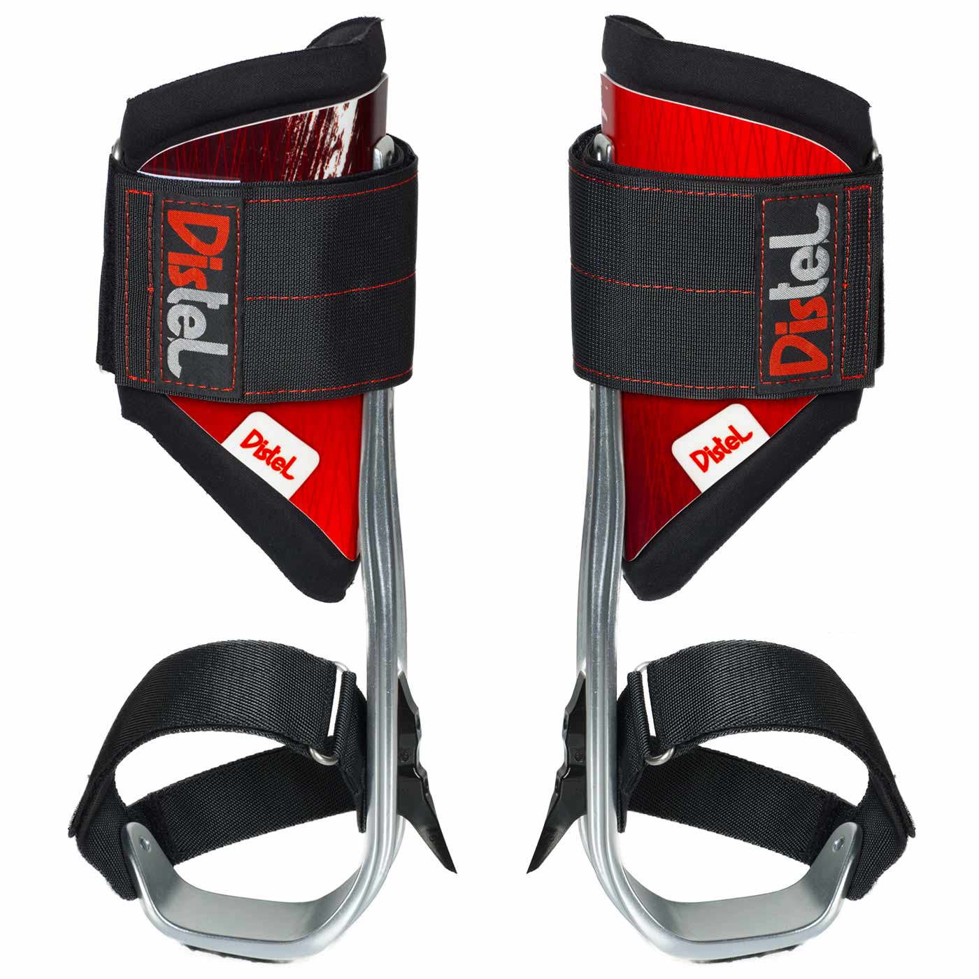 Distel Alu PLUS Velcro de Distel, paire d’éperons en aluminium avec velcro noir et coussinets rouges