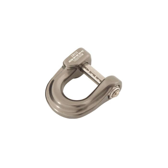Manille compacte S, manille en métal gris avec boulon à vis, nom du produit visible