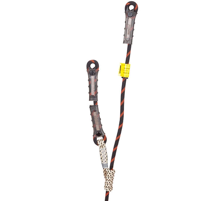 Fossy Set Uni 2, corde d’escalade avec deux mécanismes de sécurité gris et une étiquette jaune