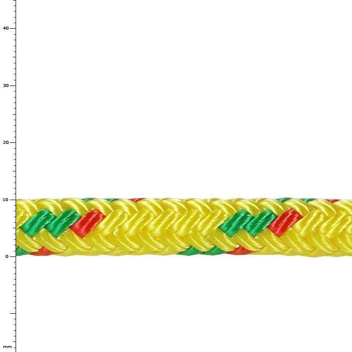 ArboCup 10.0 Dread corde tressée jaune avec fils verts et rouges, nom du produit visible