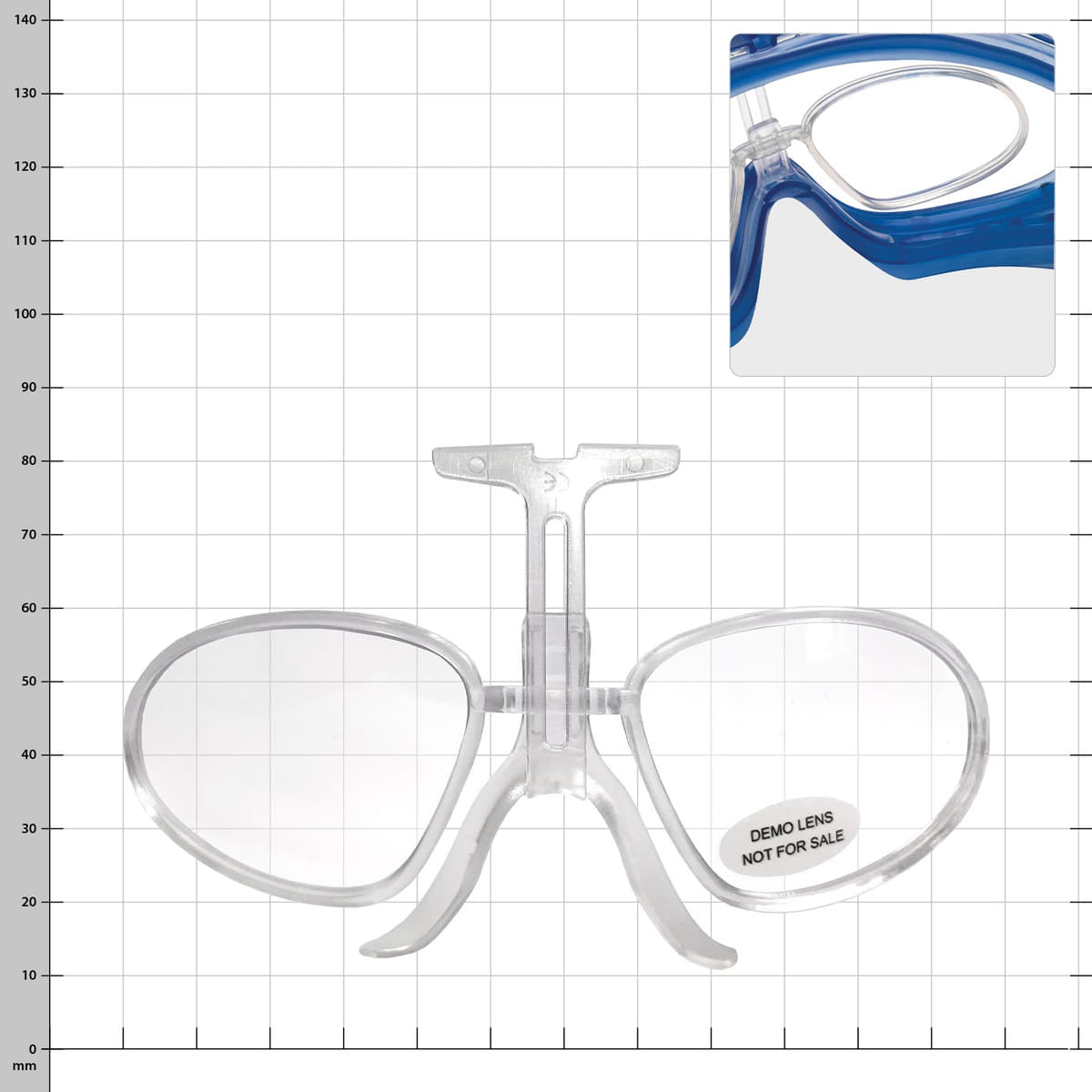 Insert de lunettes Atom, inserts de lunettes transparents avec support, gros plan sur fond blanc