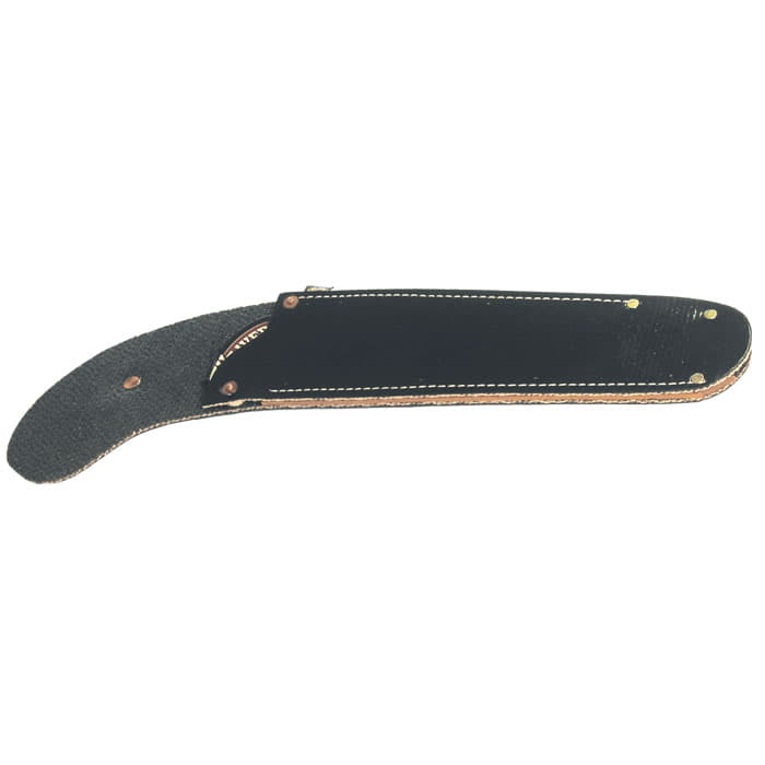 Fourreau en cuir noir avec coutures blanches et rivets métalliques, nom du produit Fourreau droit