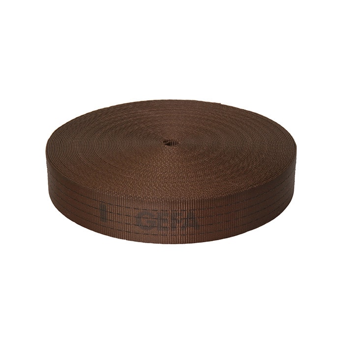 Sangle GEFA 8 t Sangle classique marron enroulée avec lettrage imprimé GEFA