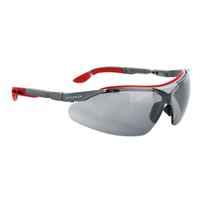 Lunettes de sécurité Nexus de Pfanner avec verres gris et détails rouges sur la branche