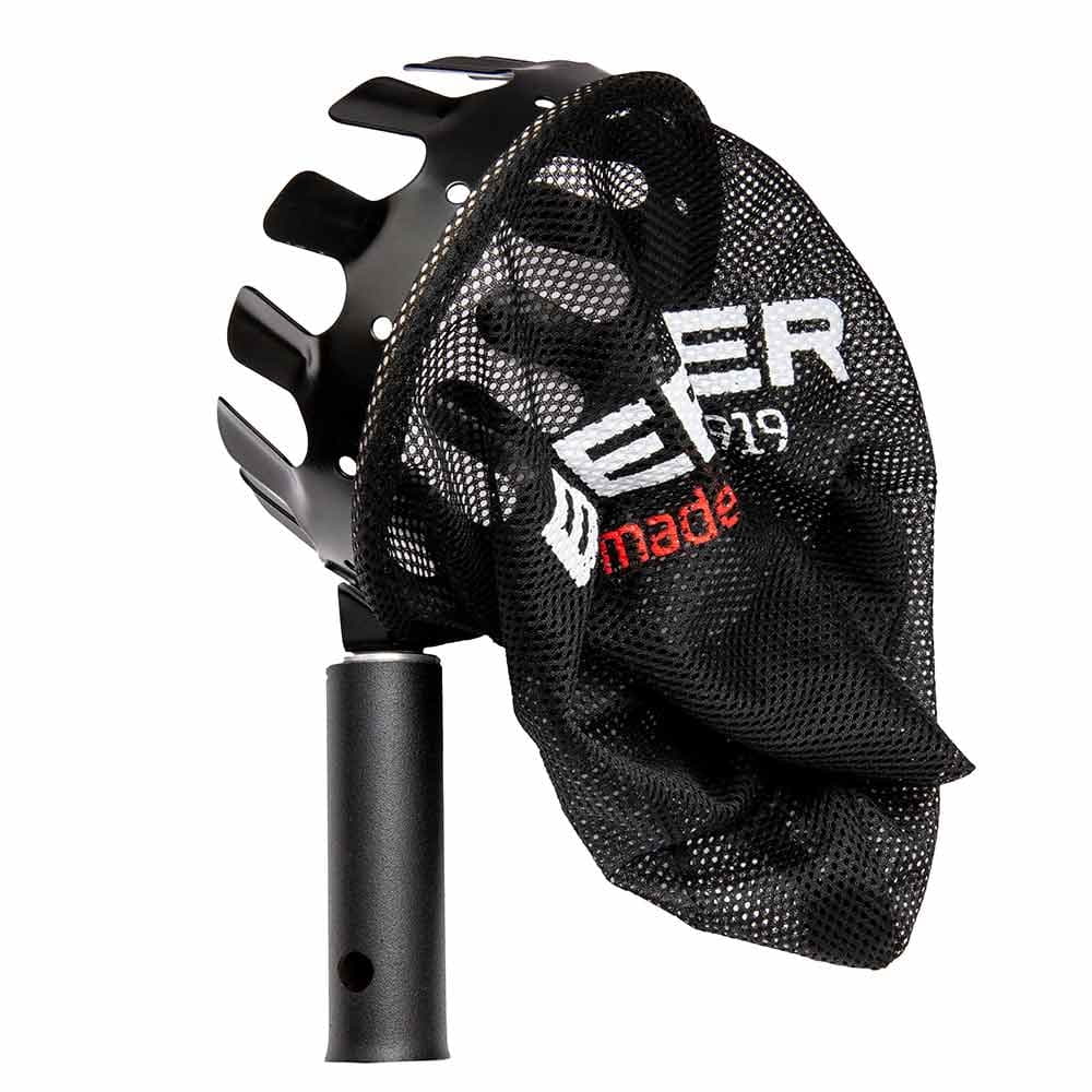 Cueilleur de fruits ArboRapid avec poignée noire, couronne en métal et sac en filet noir avec logo BERGER blanc et rouge