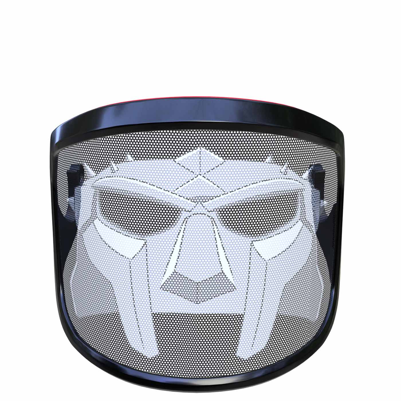 PROTOS® Visor Special Edition, visière de protection noire avec blanc, motif de visage stylisé et bordure rouge en haut, vue de face