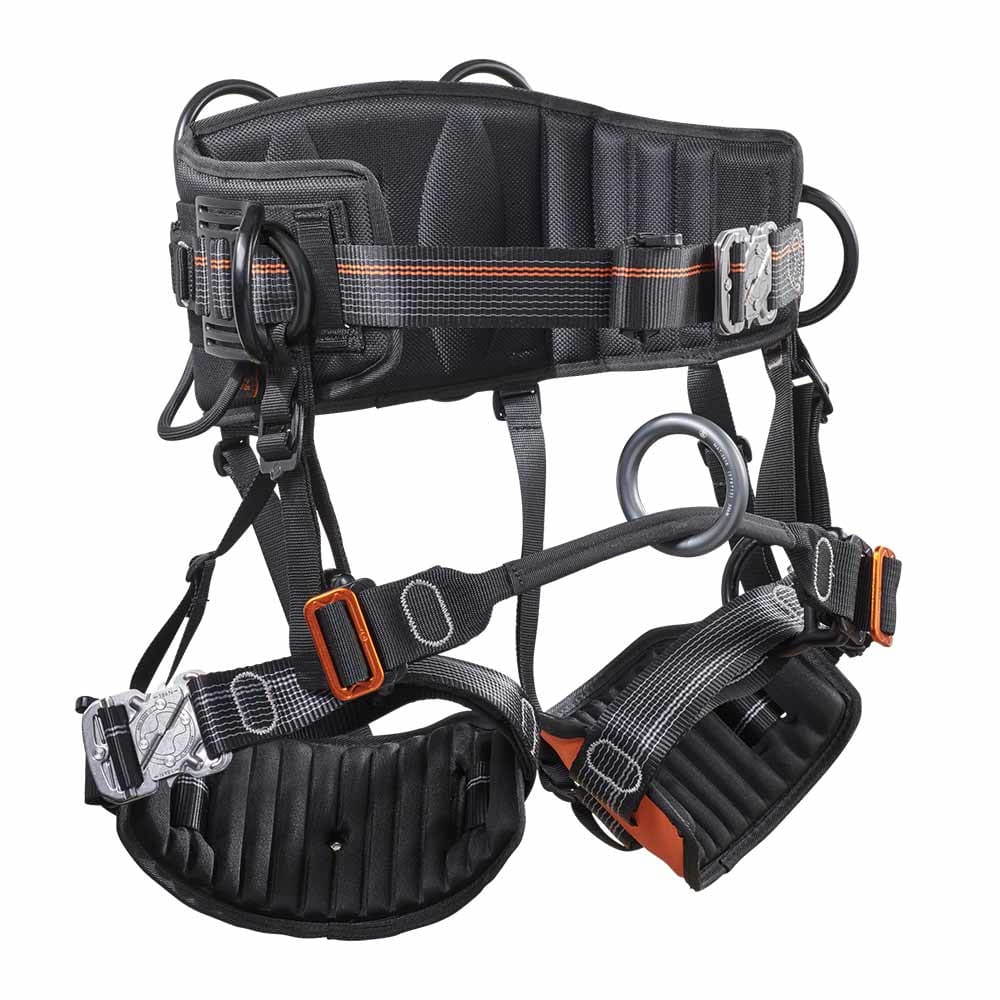 Harnais d’escalade Ignite Arb noir avec détails orange, ceinture et tours de cuisse rembourrés, fermoirs en métal et plusieurs anneaux de fixation