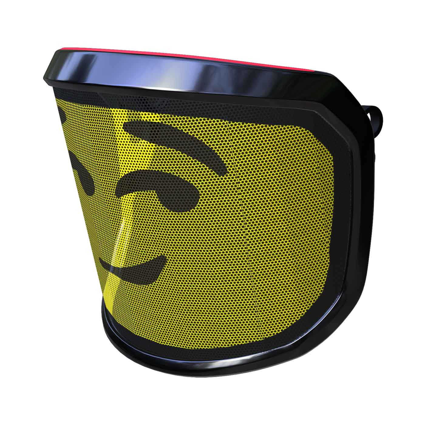 Visière PROTOS® Arbormoji avec cadran jaune et motif smiley clignotant noir, cadre noir, vue latérale de la gauche