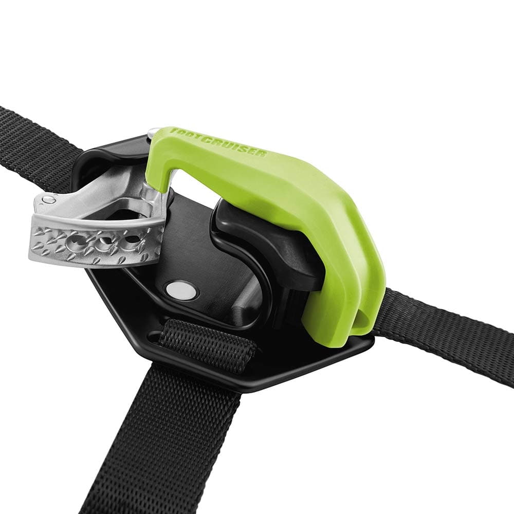 Foot Cruiser R avec sangle noire, levier vert et pièce métallique, fabricant Edelrid