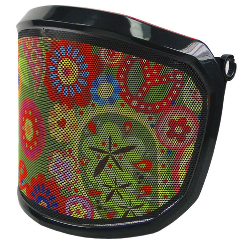 Visière PROTOS® Special Edition avec motif floral coloré et cadre noir, vue latérale