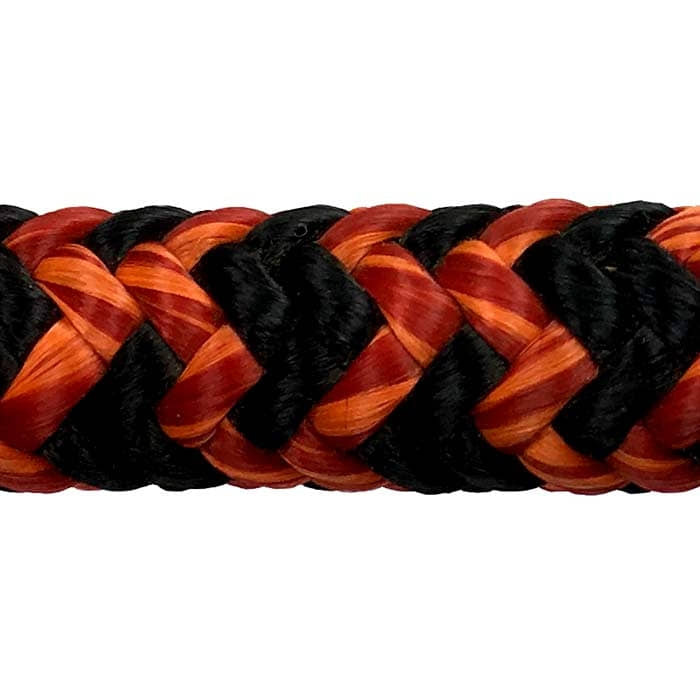 Corde Black Widow avec tressage noir et rouge, gros plan sans écaille
