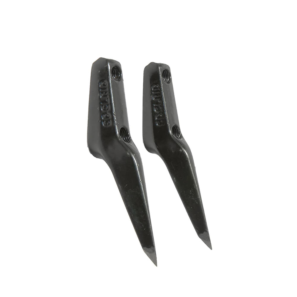 Deux pointes Talon noires L en métal avec une extrémité effilée et deux trous de vis.