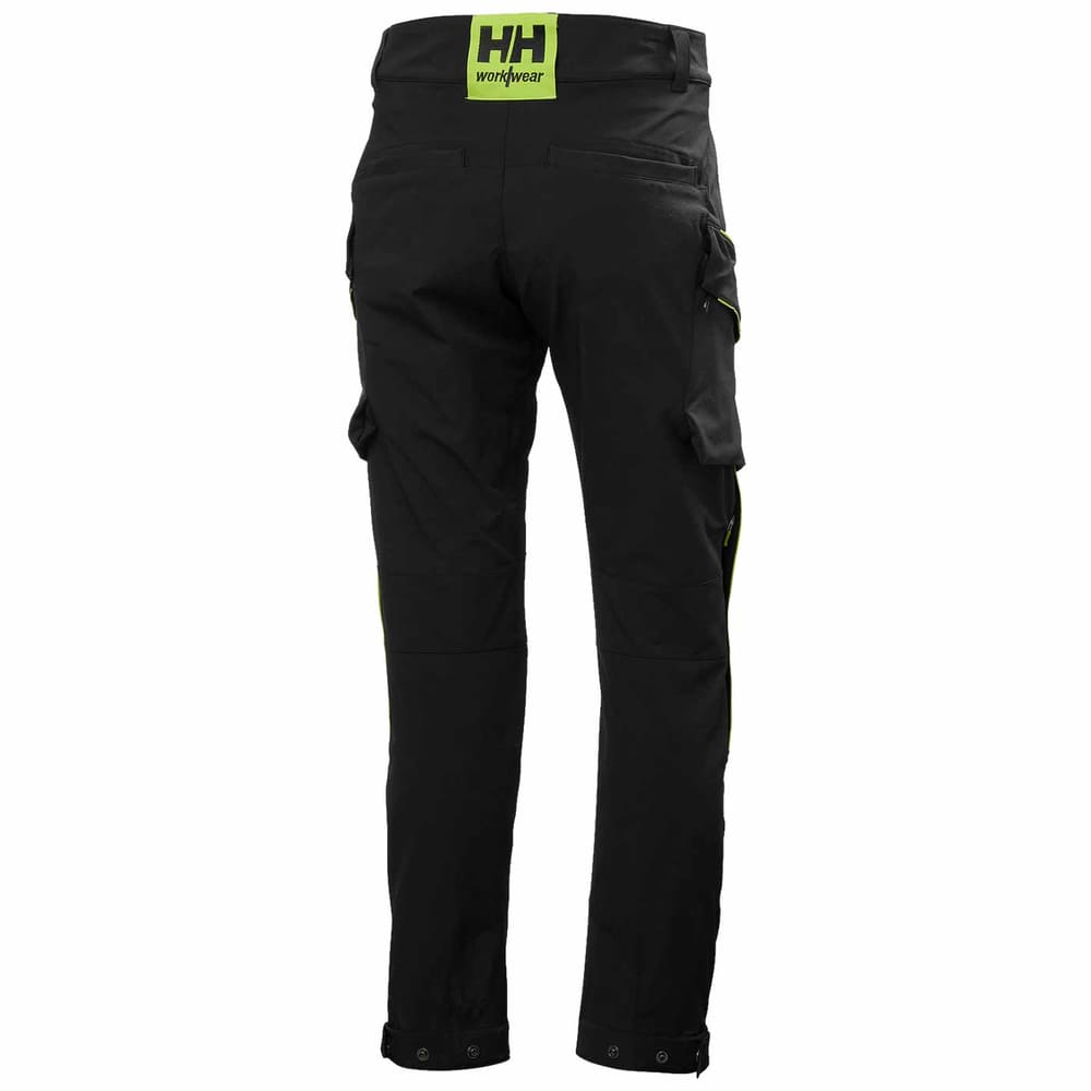 Pantalon cargo Magni Evolution, pantalon de travail noir à l’arrière avec logo HH workwear en lettres vertes sur la ceinture
