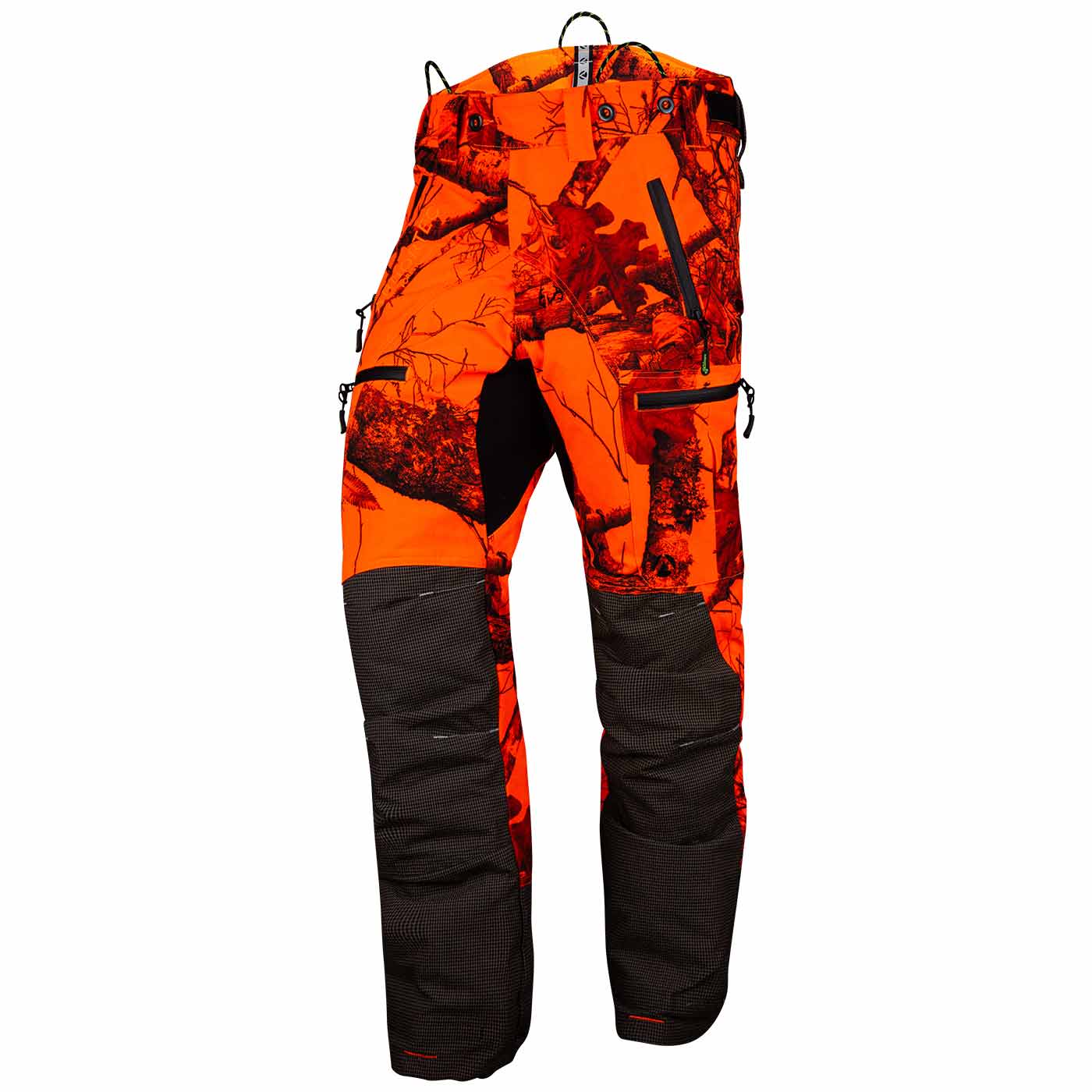 Pantalon Breatheflex Pro Realtree en orange avec motif camouflage noir et renforts genoux noirs, vue de dos