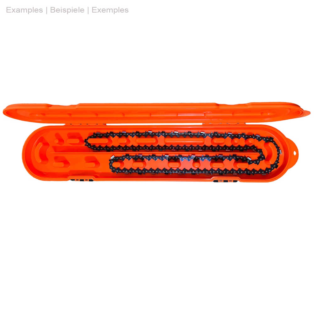 Chain locker Pro Series Housse de protection de chaîne en orange, ouverte avec une chaîne noire à l’intérieur