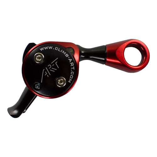 Flex Fly Plus, poulie rouge et noire avec levier, lettrage www.climb-art.com visible