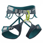 Harnais d’escalade Jay IV d’Edelrid en bleu et gris avec boucles vertes et bretelles réglables