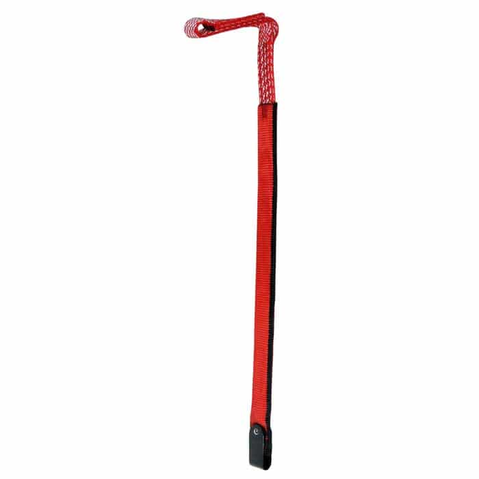 ZipAbsorber 1, ruban rouge avec bordure noire et une boucle de corde à motifs rouges et blancs en haut