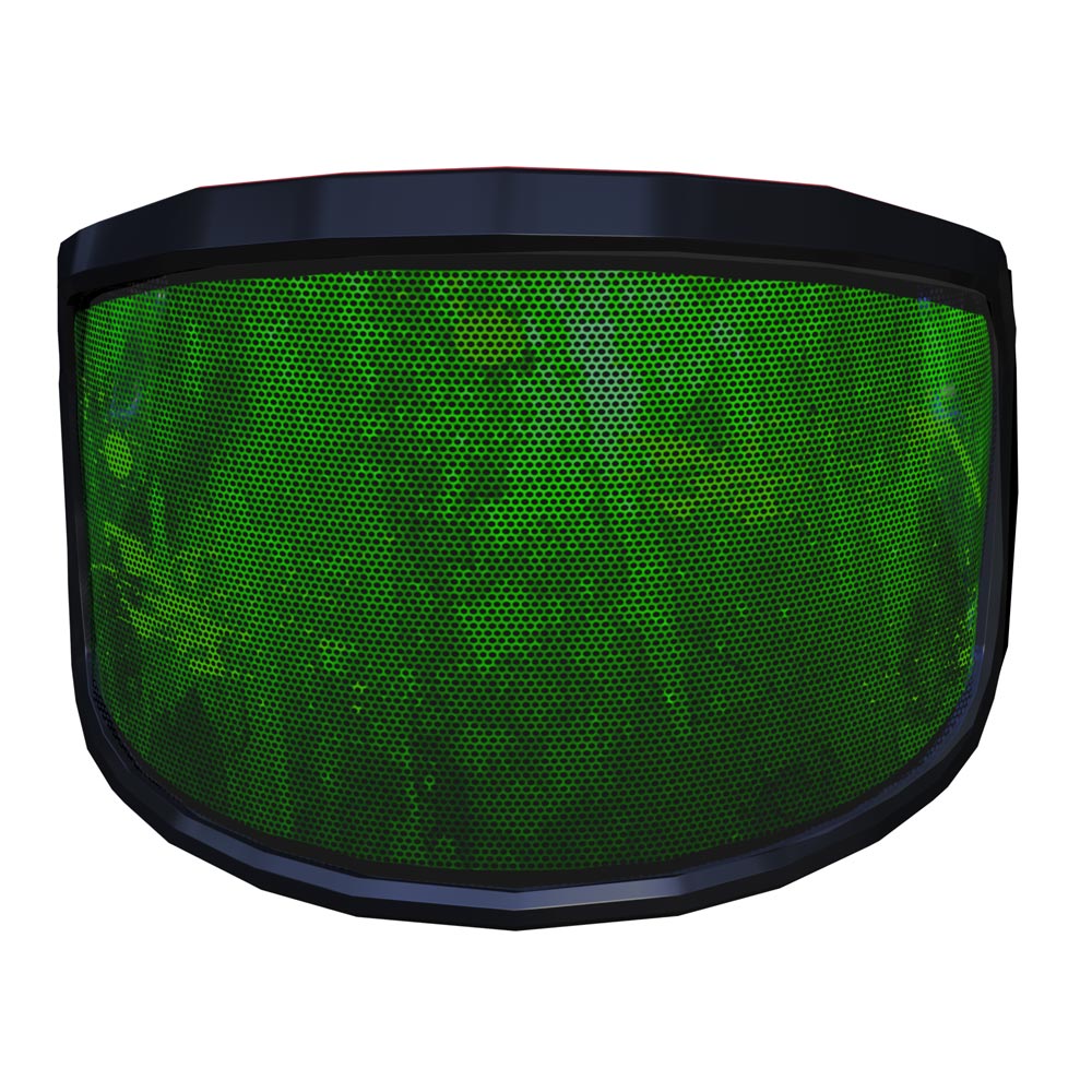 Visière PROTOS® Special Edition vert-noir avec motif hexagonal en nid d’abeille et cadre noir, légèrement photographiée d’en haut