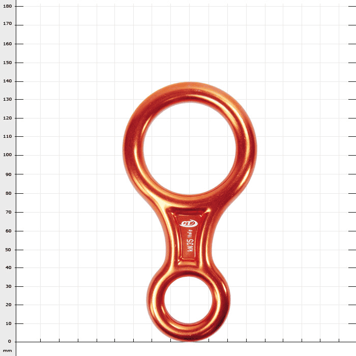 Classic 8, fusible orange en huit, sur fond blanc avec des lignes de grille et des dimensions en millimètres