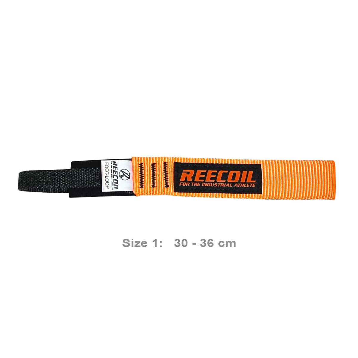 Foot Loop 1 de Reecoil, une boucle orange avec une extrémité noire et le logo Reecoil, taille 30-36 cm