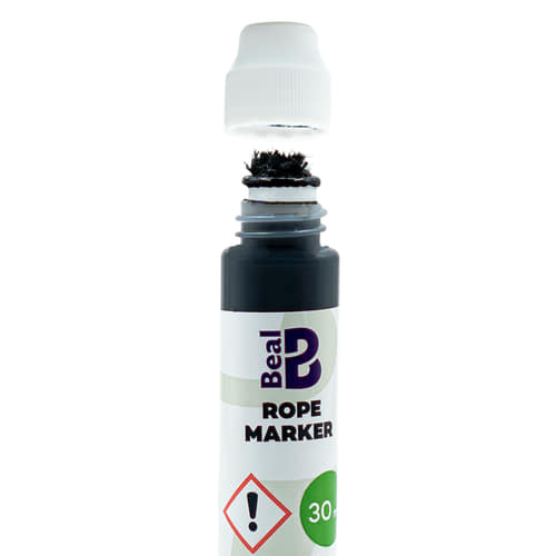 Beal Rope Marker flacon avec couvercle blanc ouvert, visible est un applicateur en feutre noir, d’une contenance de 30 ml, sur fond blanc